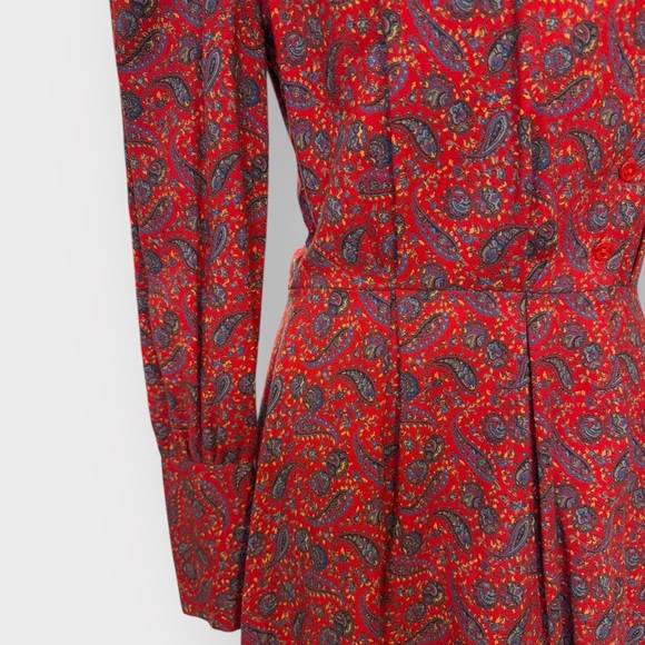 Vintage Late 1970s Early 1980s Red Paisley Prairie Style Dress - Picture 6 of 7